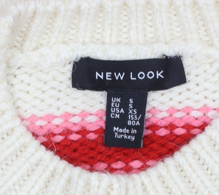 New Look Women's Cream Red Striped Marseille 1990 Knit Jumper Size S