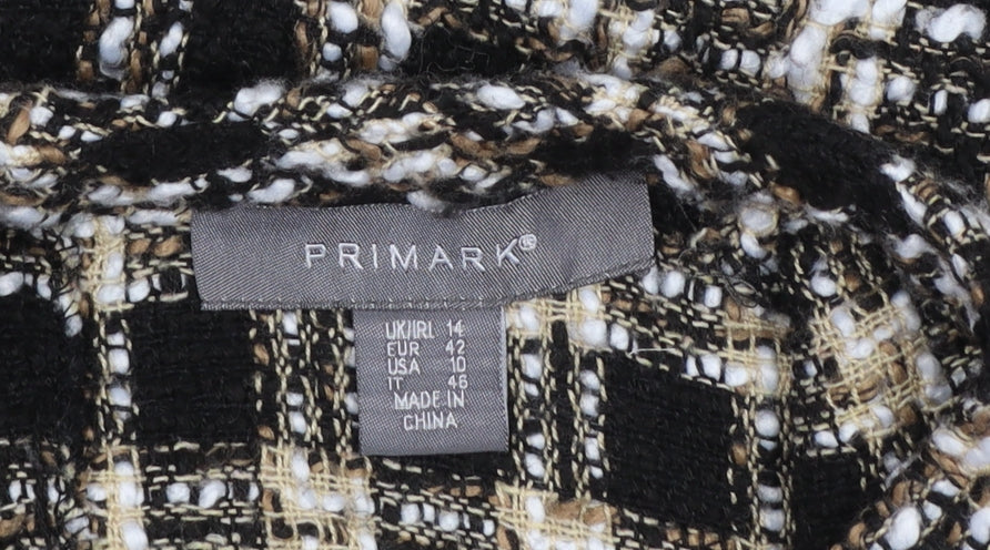 Primark Women Black Tweed Check Short Sleeve Shift Dress UK 14