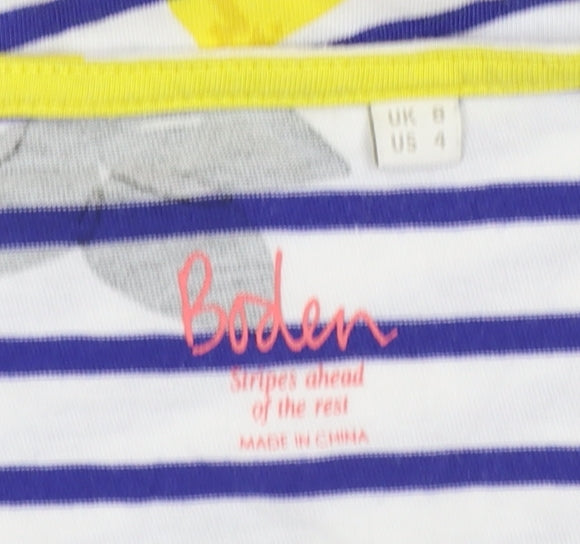 Boden Women’s Multicoloured Lemon Stripe Long Sleeve Cotton T-Shirt UK 8