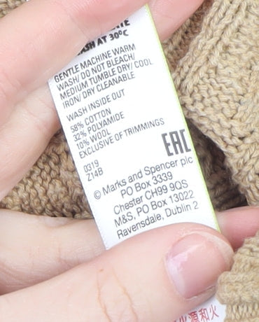 Marks & Spencer Womens Beige Cable Knit Roll Neck Jumper Size M