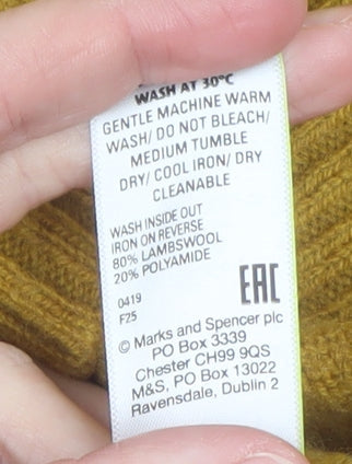 Marks & Spencer Women's Yellow Lambswool V-Neck Jumper Size 8