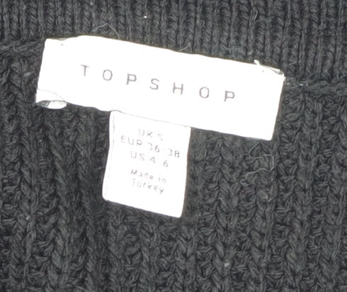 Topshop Women’s Black Knit Jumper Dress Size 8 V-Neck Collared
