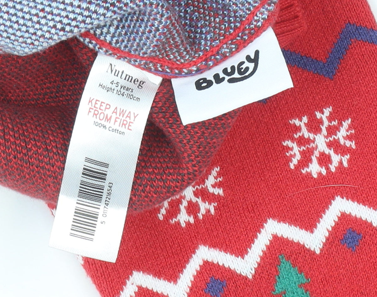 Nutmeg Boys Red Bluey Christmas Jumper 4-5 Years Cotton Pullover