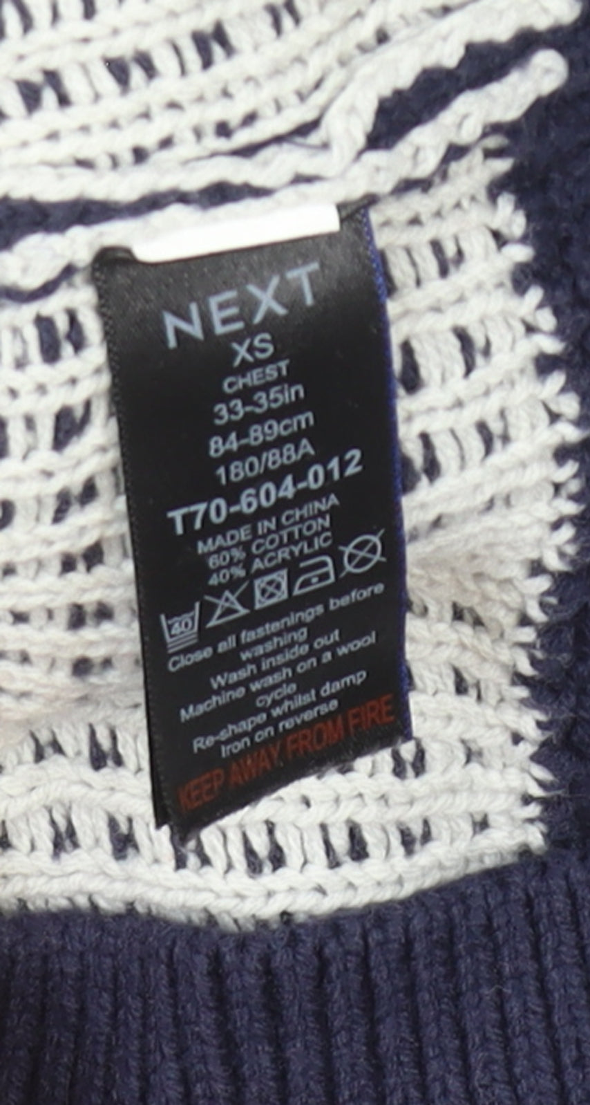 Next Men's Blue Fair Isle 1/2 Zip Cotton Blend Jumper XS