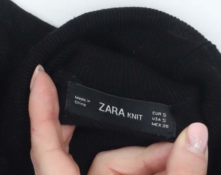 Zara Women’s Black Roll Neck Knit Jumper Size S Slim Fit Long Sleeve