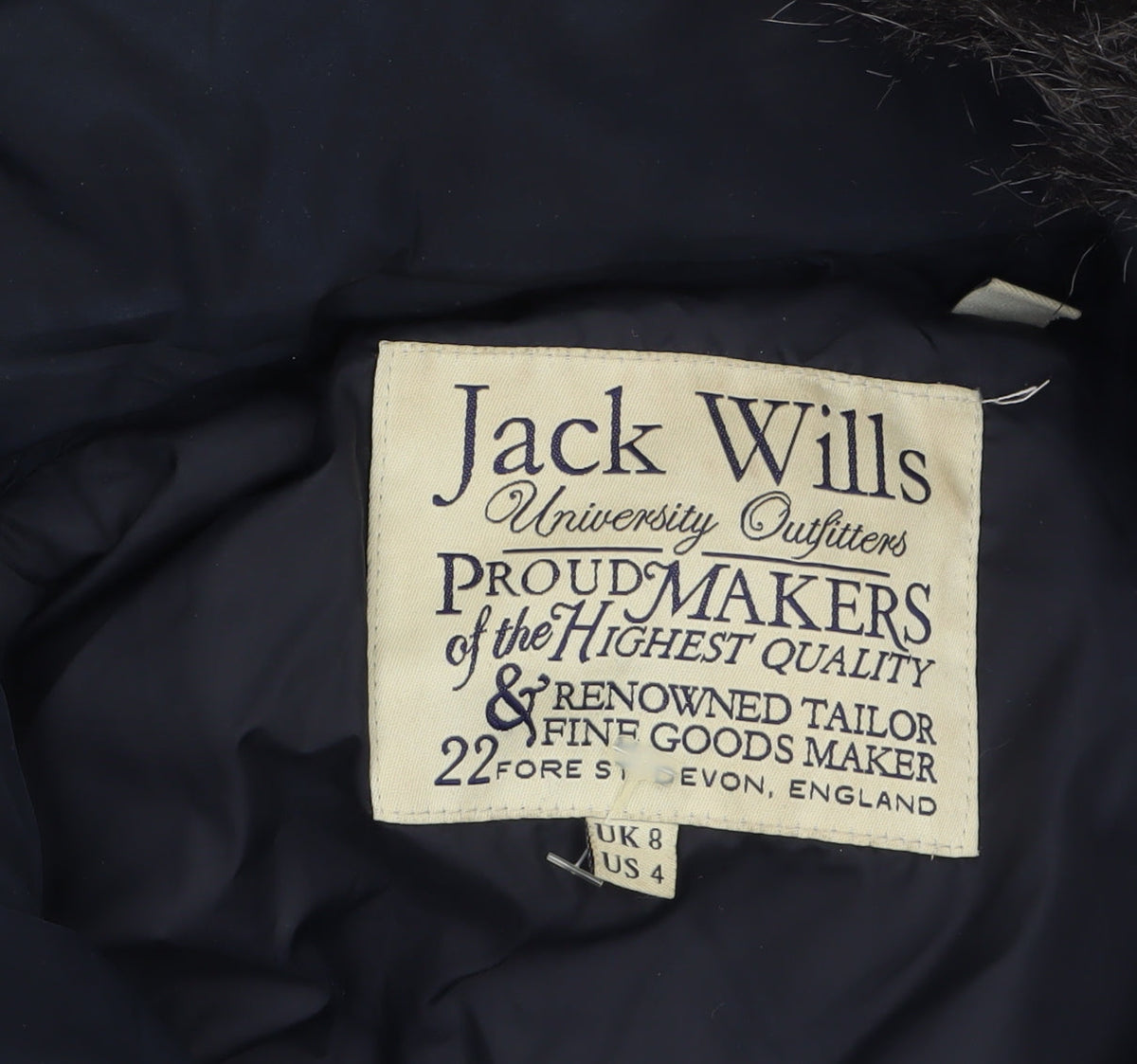 Jack Wills Women's Blue Faux Fur Hooded Puffer Coat Size 8