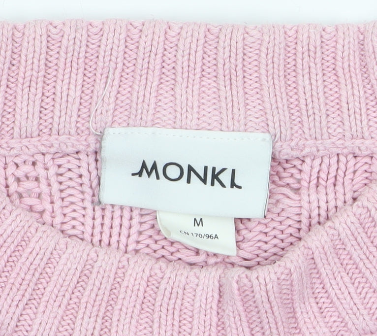 Monki Women Pink Cable Knit Crew Neck Cotton Jumper Size 12
