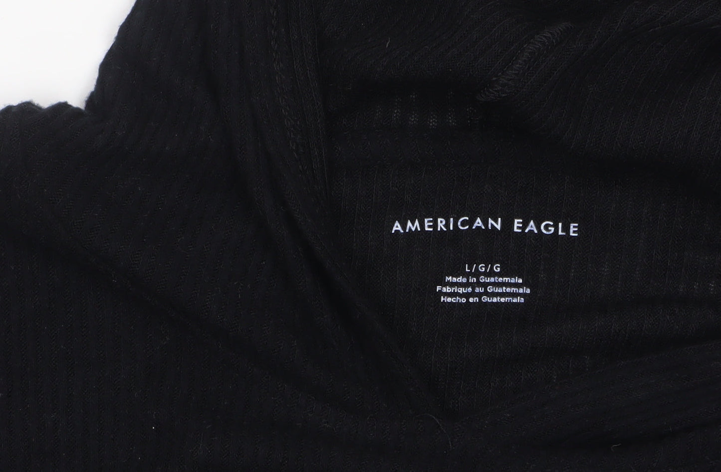 American Eagle Women’s Black Cropped Hooded Long Sleeve T-Shirt L