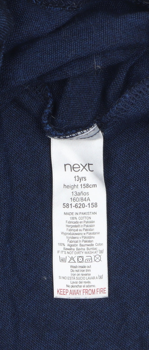 Next Boys Blue Long Sleeve Cotton Polo Shirt 13 Years