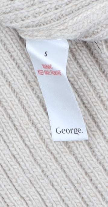 George Women Beige Mock Neck Rib-Knit Long Sleeve Jumper Size S