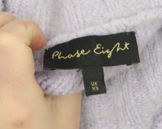 Phase Eight Women’s Purple Mock Neck Wool Blend Chunky Knit Jumper XS