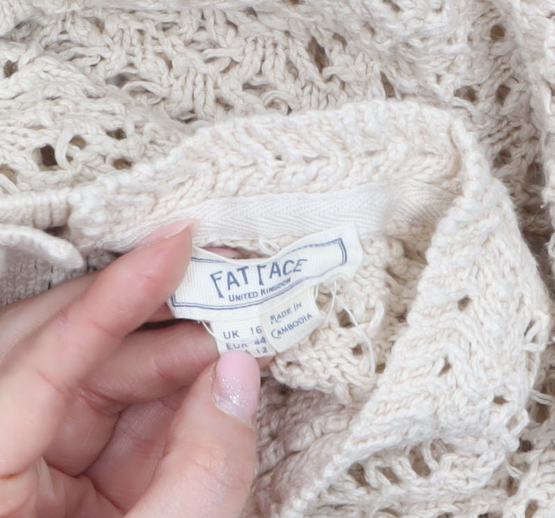 Fat Face Women's Beige Open-Knit Cotton Jumper Size 16