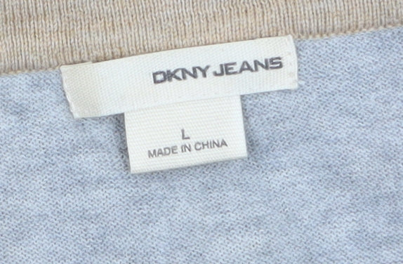 DKNY Jeans Mens Beige Cotton V-Neck Pullover Jumper Size L