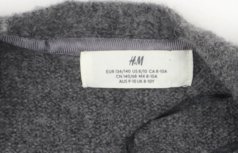 H&M Girls Grey Long Sleeve Open Front Cardigan 9-10 Years Wool Blend