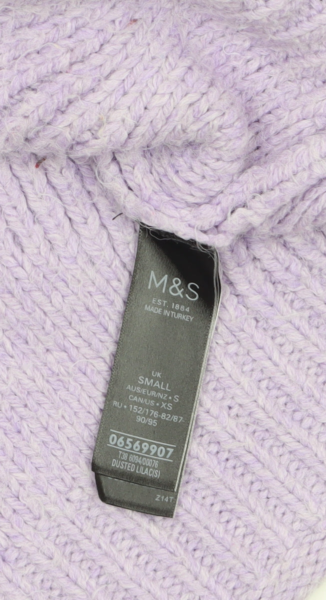 Marks & Spencer Women’s Purple Mock Neck Chunky-Knit Jumper Size S