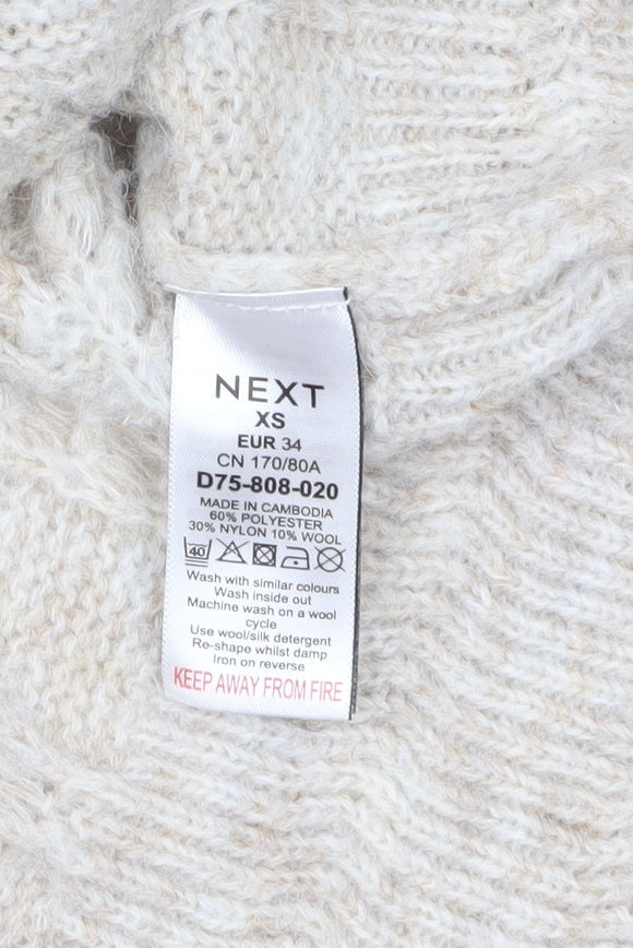 Next Women Beige Cable-Knit V-Neck Jumper XS