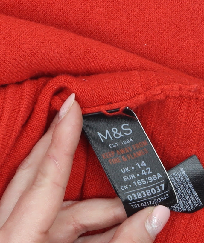 Marks & Spencer Women’s Red Mock Neck Button Pullover Jumper Size 14