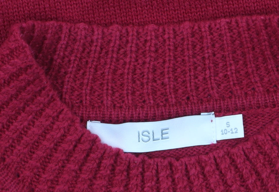Isle Women Red Cable-Knit Acrylic Jumper Size S 10-12