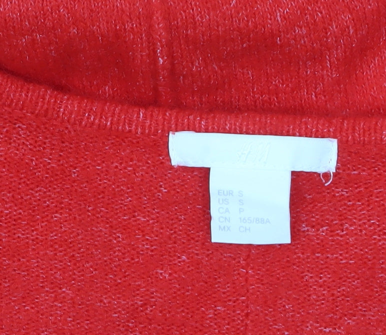 H&M Women's Red V-Neck Relaxed Fit Knit Jumper Size S