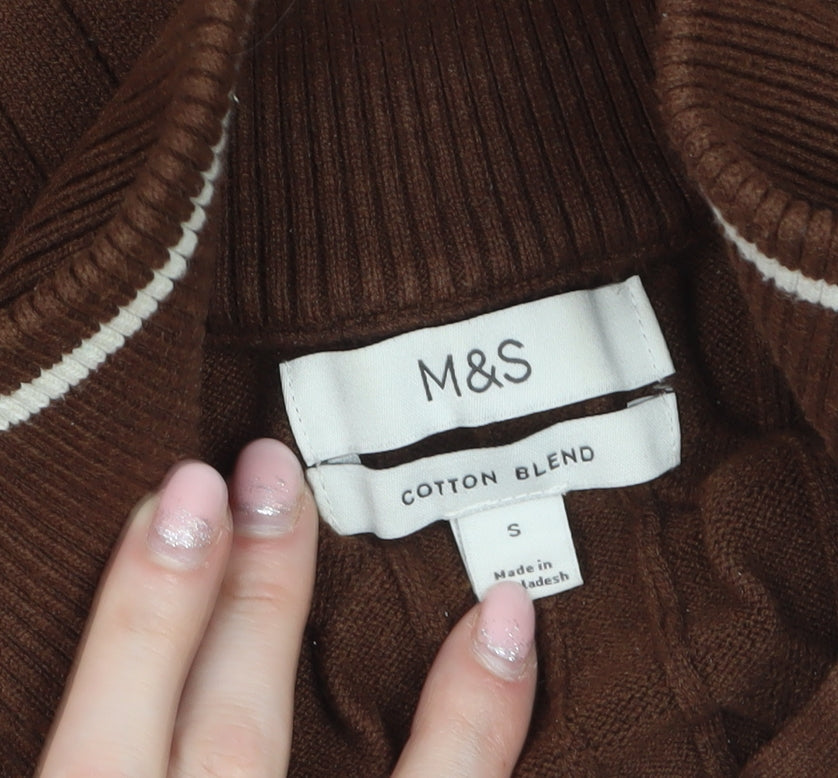 Marks & Spencer Men's Brown Cable-Knit 1/2 Zip Jumper Size S