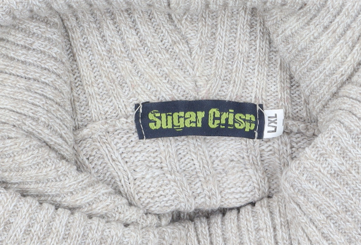 Sugar Crisp Womens Beige Roll Neck Cable-Knit Jumper L