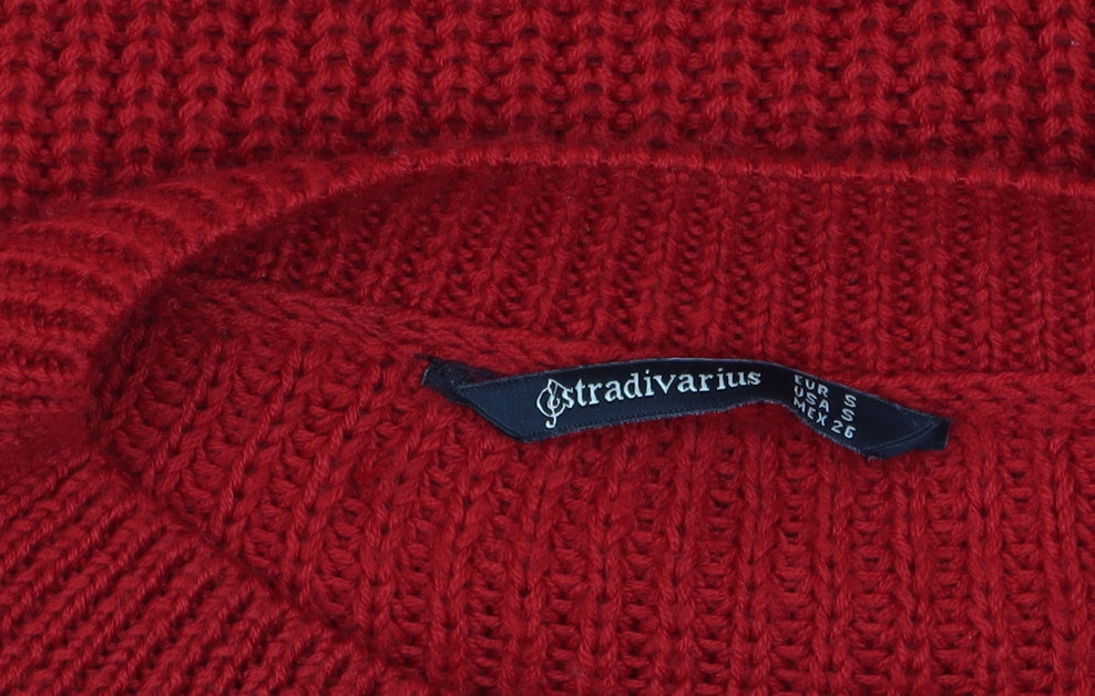 Stradivarius Women Red Chunky Knit Crew Neck Jumper Size 8