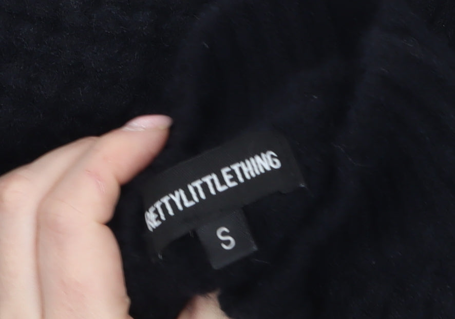 PRETTYLITTLETHING Womens Black Chunky Knit Belted Cardigan Size S
