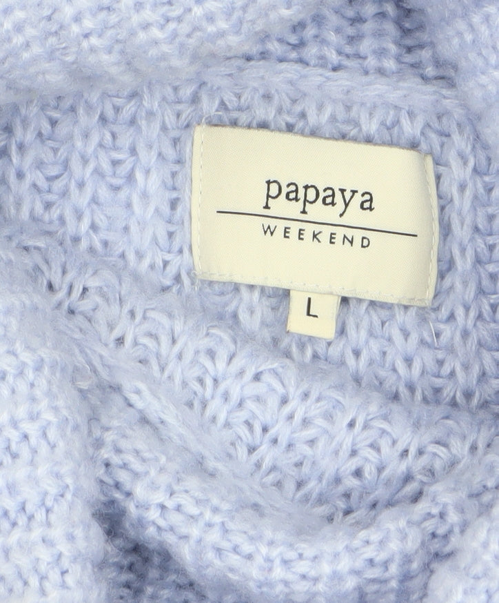Papaya Women Blue Roll Neck Chunky Knit Acrylic Jumper Size L