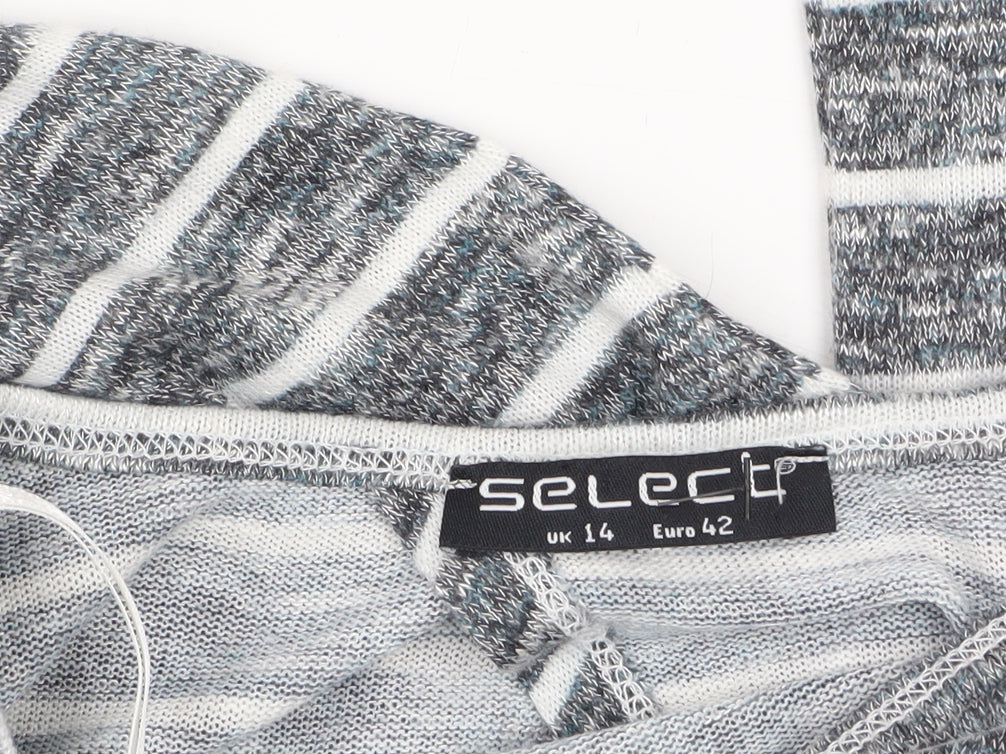 Select Women’s Grey Striped Relaxed Fit 3/4 Sleeve Knit T-Shirt Size 14