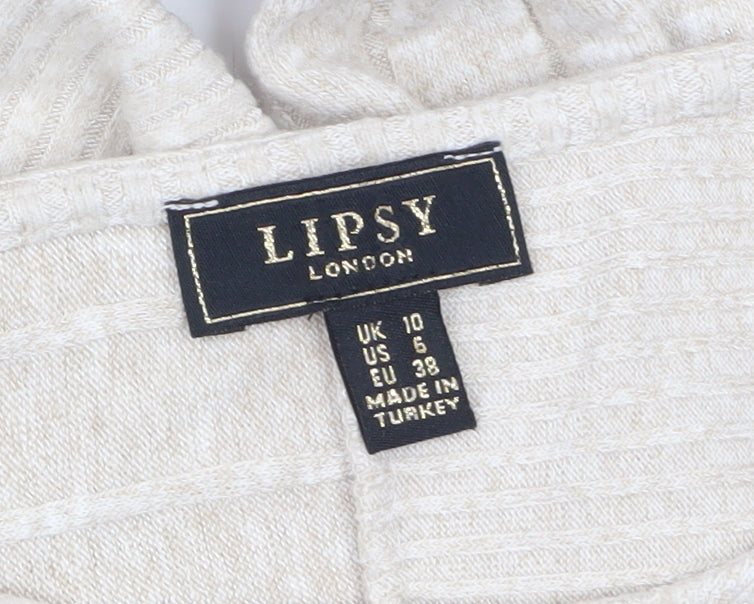 Lipsy Women Beige Knit Crew Neck Long Sleeve Pullover Jumper Size 10