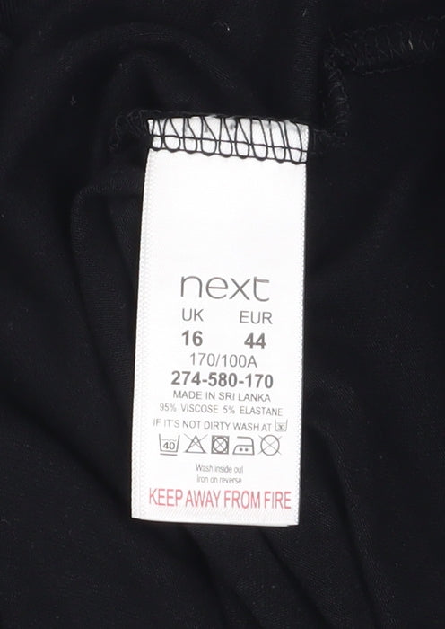 Next Womens Black Short Sleeve Embellished Viscose T-Shirt Size 16