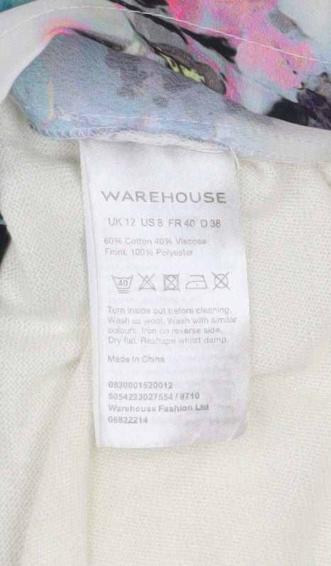 Warehouse Women Ivory Floral Front Pullover Jumper UK 12