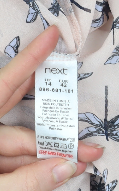 Next Women Pink Dragonfly Print Chiffon Tunic Blouse Size 14