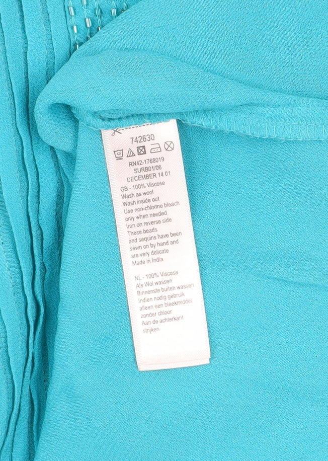 Monsoon Women Blue Beaded Viscose Tunic Blouse Size 14