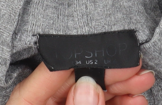 Topshop Women Grey Mock Neck Ribbed Slim Fit Jumper Size 6