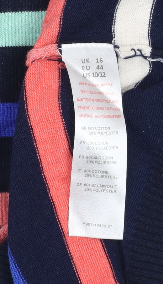 Yumi Women’s Multicoloured Striped Cotton Knit Jumper UK 16