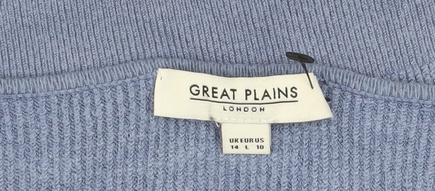 Great Plains Women Blue V-Neck Knit Jumper Size 14