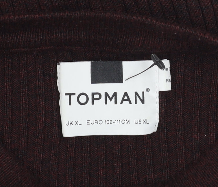Topman Men’s Brown XL Ribbed Knit Crew Neck Pullover Jumper