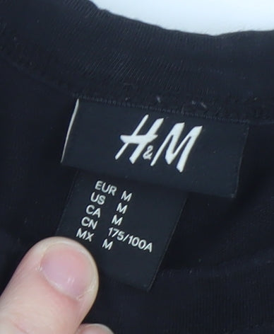 H&M Men's Black Long Sleeve Colourblock Cotton T-Shirt Size M