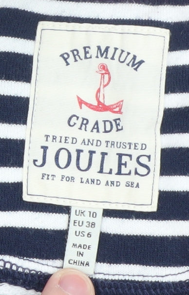 Joules Women Navy Stripe 1/2 Zip Sweatshirt UK 10 Cotton Nautical