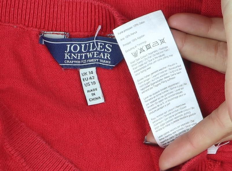 Joules Women's Red Cotton Classic Crew Neck Jumper Size 14