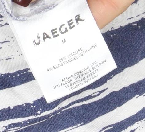 Jaeger Women's Blue Stripe 3/4 Sleeve Viscose Jersey T-Shirt M