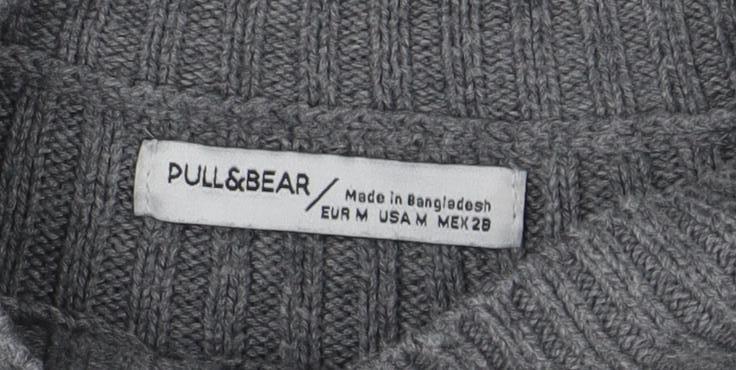Pull&Bear Womens Grey Mock Neck Rib Knit Jumper Size 10
