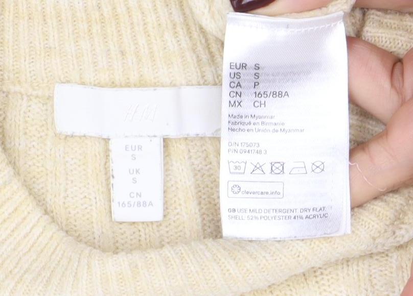 H&M Women's Beige Ribbed Mock Neck Jumper Size S
