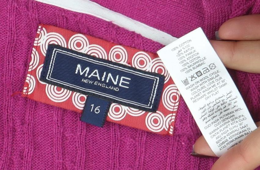 Maine New England Women's Pink Cable-Knit Cardigan Size 16 Cotton Blend