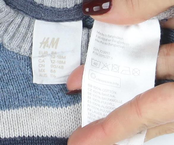 H&M Unisex Baby Multicoloured Striped Knit Pullover Jumper 12-18 Months