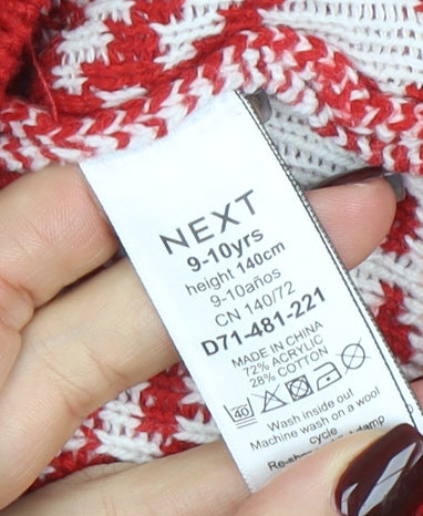 Next Boys Red Christmas Reindeer Jumper 9-10 Years Crew Neck Knit