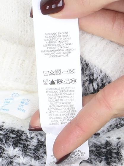 Primark Women's White Fair Isle Crew Neck Pullover Jumper Size S