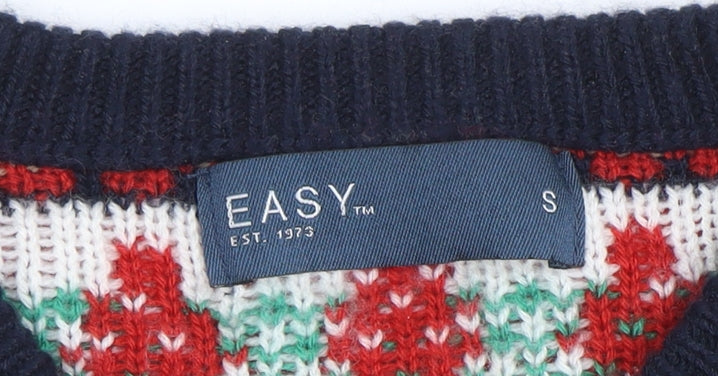 EASY Mens Multicoloured S Christmas Jumper Fair Isle Crew Neck