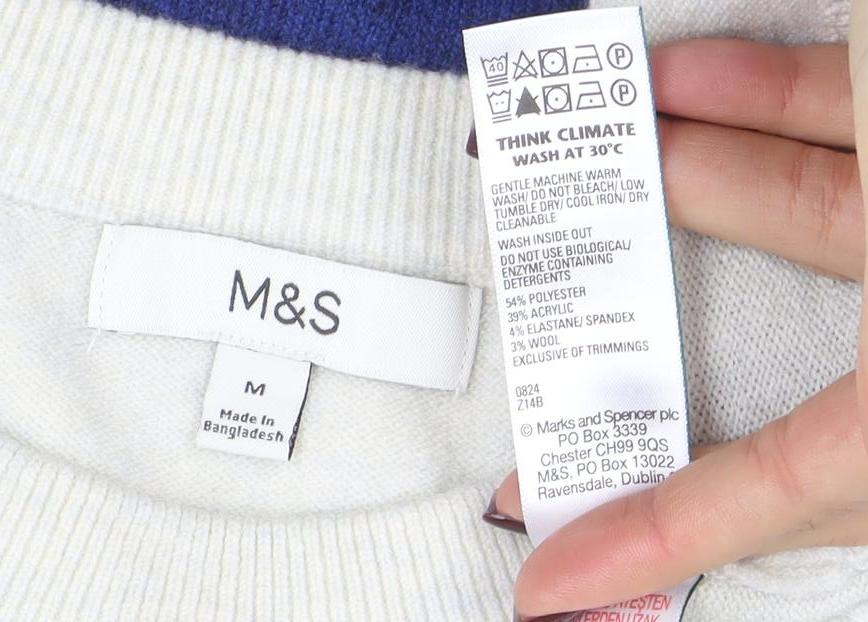 Marks and Spencer Women’s Blue White Striped Wool Jumper Size M